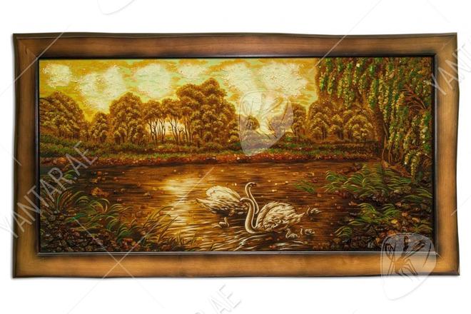 Landscape “Swan family on a forest pond”