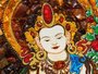 Panel with amber in combination with lurex and Swarovski stones “White Tara”