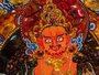 Panel with amber in combination with Swarovski stones and Dzambhala lurex