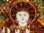 Panel with amber in combination with Swarovski stones and Kshitigarbha lurex