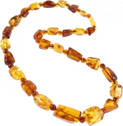Amber beads with alternating figured stones and balls