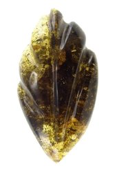 Leaf brooch made of solid green amber