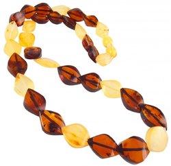 Beads made of multi-colored diamond-shaped amber stones