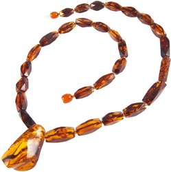 Amber beads with a large pendant stone