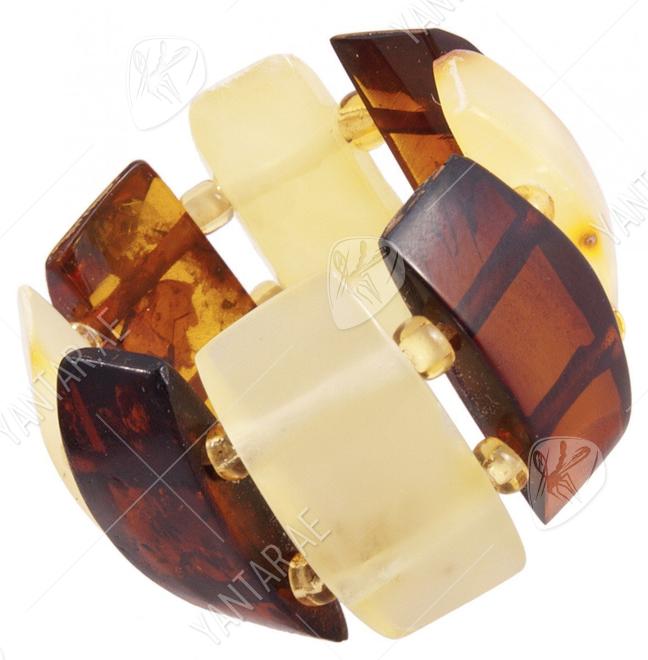 Polished amber ring "Zebra"