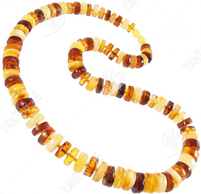 Beads made of multi-colored amber donut stones