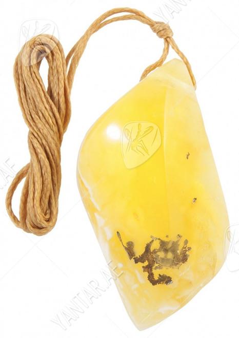 Figured amber pendant on a rope