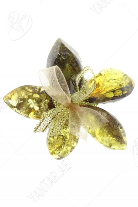 Flower brooch “Landscape amber”