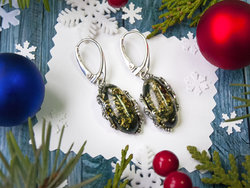 Earrings with amber stones in a silver frame “Cherry blossom”