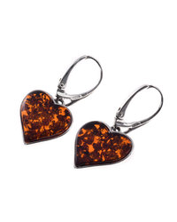 Silver earrings with amber "Hearts"