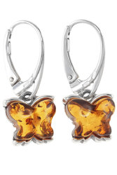 Silver earrings with amber “Butterflies”