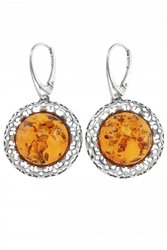 Earrings with amber cabochons in an openwork silver frame “Samantha”