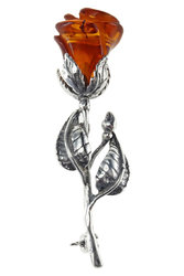 Silver brooch with amber “Amber Rose”