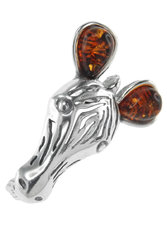Silver brooch with amber “Zebra”