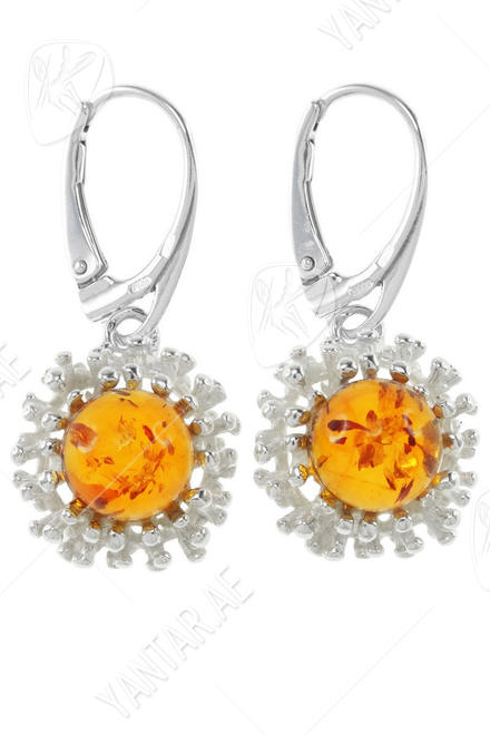 Silver earrings with amber “Dawn”