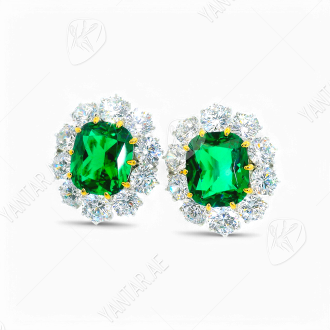 Artificial Emerald and Diamond Earrings