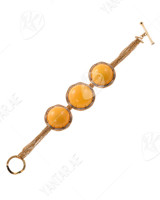 Silver bracelet with amber, gilding and cubic zirconia "Ernesto"