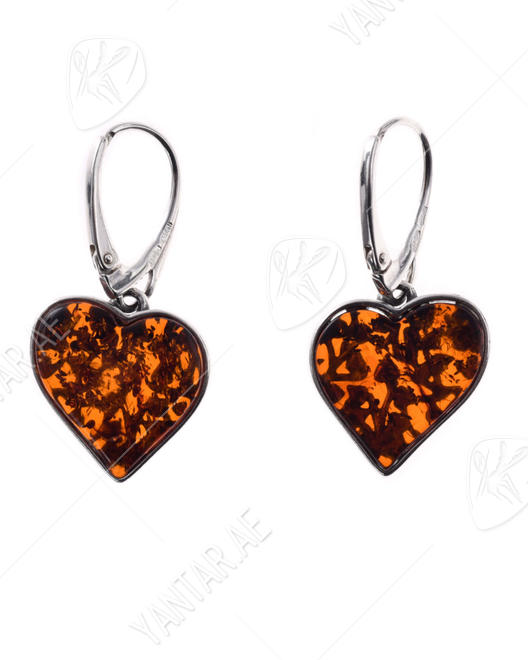 Silver earrings with amber "Hearts"