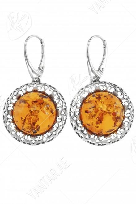 Earrings with amber cabochons in an openwork silver frame “Samantha”