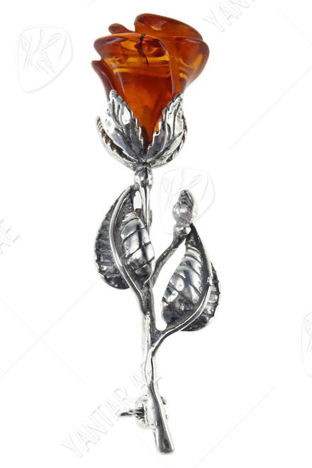 Silver brooch with amber “Amber Rose”