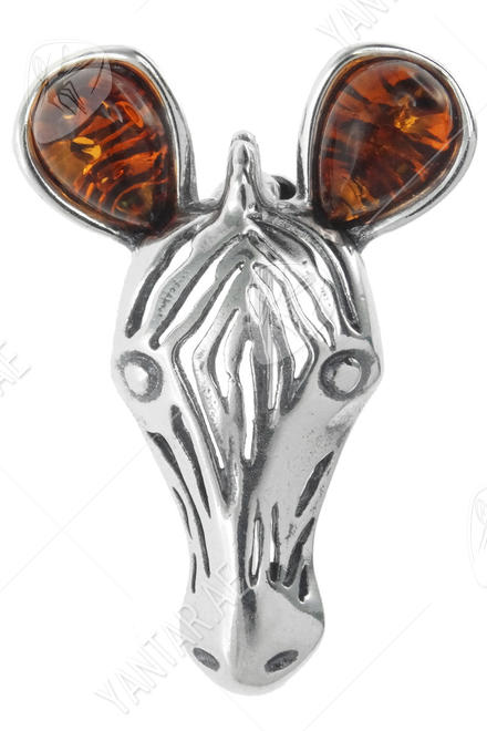 Silver brooch with amber “Zebra”