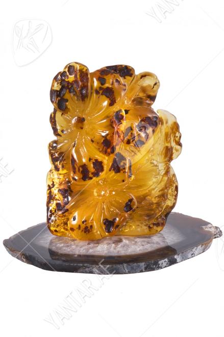 Amber souvenir on an agate stand “Flowers”